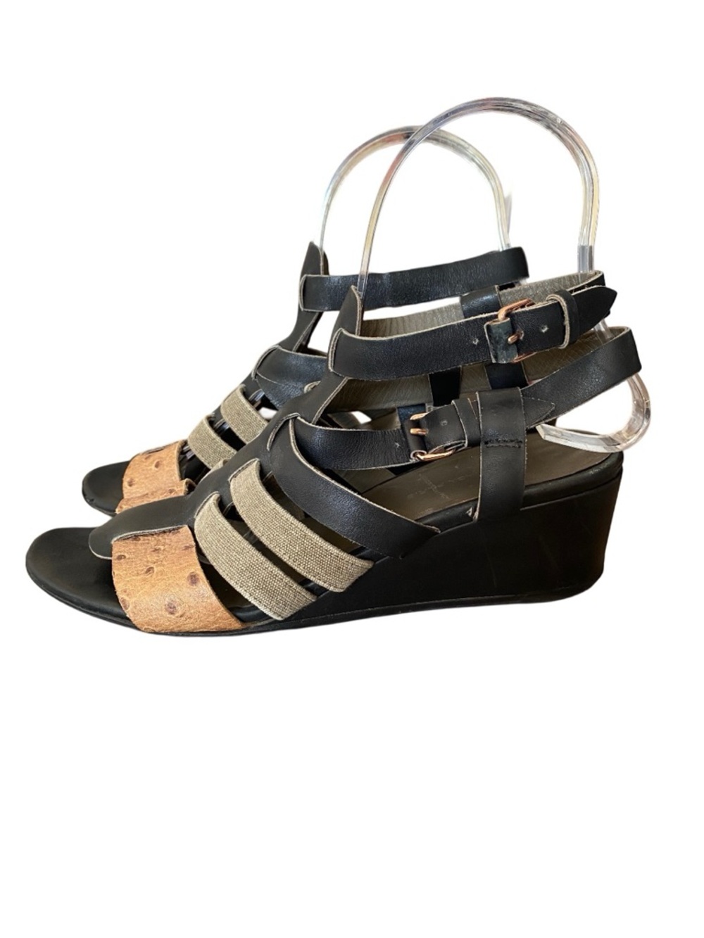 Balenciaga Paris Black Leather Ostrich Wedge Gladiator Sandals size 8 - Picture 5 of 9